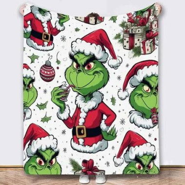Grinch Throw Blanket 100*130cm,Grinch Christmas Couch Blanket Flannel Bedding Grinch Theme Christmas Decorations