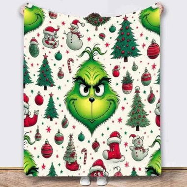 Grinch Throw Blanket 100*130cm,Grinch Christmas Couch Blanket Flannel Bedding Grinch Theme Christmas Decorations