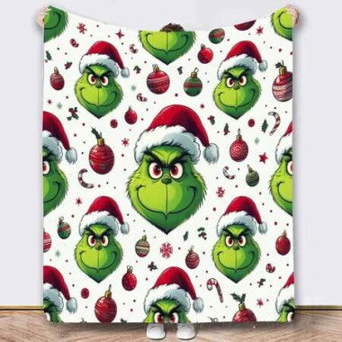 Grinch Throw Blanket 100*130cm,Grinch Christmas Couch Blanket Flannel Bedding Grinch Theme Christmas Decorations