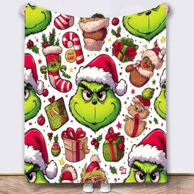 Grinch Throw Blanket 100*130cm,Grinch Christmas Couch Blanket Flannel Bedding Grinch Theme Christmas Decorations