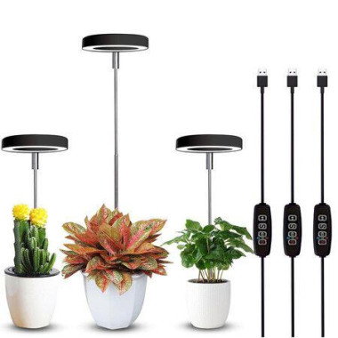 Grow Lights for Indoor Plants Small Potted Full Spectrum,Auto 3/9/12H Timer,10-Level Dimming & Adjustable Height (Black,3 Pack)