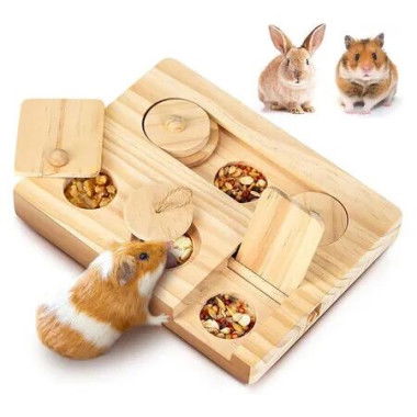 Guinea Pig Foraging Toys, 6 in 1 Hamsters Wooden Interactive Enrichment Toys, Treat Dispenser for Small Animal, for Rabbits, Bunny, Chinchillas