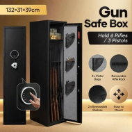 Detailed information about the product Gun Safe Case Firearm Lock Box Storage Cabinet 6 Rifles 3 Pistols Handguns Holder 2 Shelves LED Electronic Security Keypad Dual Alarm Key 132x39x31cm