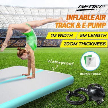 Gymnastics Airtrack Exercise Air Track Mat Inflatable Gym With Electric Pump 5x1x0.2m Green.