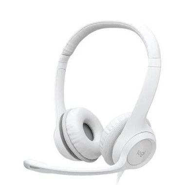 H390 Wired Headset for PC Laptop, Stereo Headphones with Noise Cancelling Microphone, White