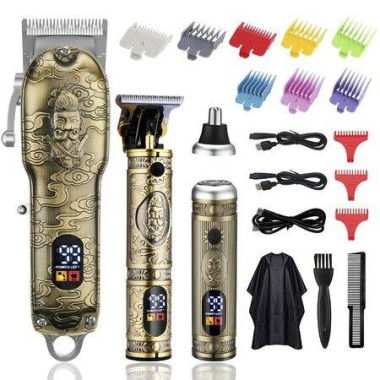 Hair Clippers For Man T-Blade Trimmer Nose Hair Trimmer Set Cordless Barber Clippers Cutting Beard LCD Display-Bronze