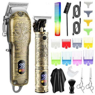 Hair Clippers T-Blade Trimmer Set Barber Clippers Rechargeable Hair Beard LED Display For Men Women Kids-Bronze