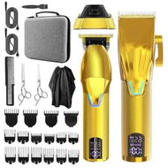 Detailed information about the product Hair Grooming Kit: T-Blade Clippers with Charging Base, Cordless Operation, 4 Adjustable Speeds, and Gold Finish