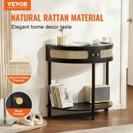 Detailed information about the product Half-moon Rattan Console Table 2 Storage Drawers Rattan Sliding Door Black