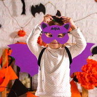 Detailed information about the product Halloween Bat Costume Set Bat Mask Wing Props Cosplay Party Dress Up Accessories (Purple) Age 6-15.