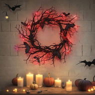 Detailed information about the product Halloween Black Dead Branch Wreath Simulated Bat Red LED Glow Spooky Reusable Holiday Indoor Outdoor Tree Hanging Decoration