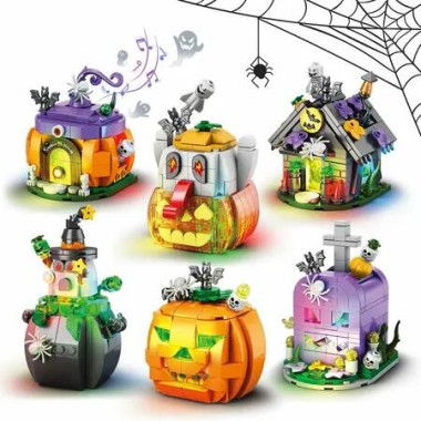 Halloween Building Blocks Set -Haunted House,Pumpkin Carriage,Skull Head 6 Models Party Gift for Boys or Girls 6-12 Years Old