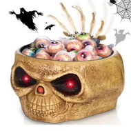 Detailed information about the product Halloween Candy Bowl Dish with Hand Spooky Decoration Props LED Eyes and Sound for Haunted House Horror Party Table Decor, Khaki