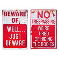 Detailed information about the product Halloween Decoration Halloween Signs Retro Chic Metal Signs For Outdoor Yard Signs Or Indoor Halloween Decor Signs - No Trespassing Were Tired Of Hiding The Bodies & Beware Of Well Just Beware.