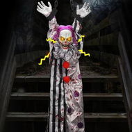 Detailed information about the product Halloween Decorations Outdoor Hanging Talking Clown with Light Up Red Eyes, Sound and Touch Activated for Indoor Yard Haunted House Decor