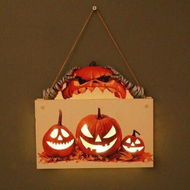 Detailed information about the product Halloween Door Sign Hanging Lighting Ornament - Evil Pumpkin 25x23 cm