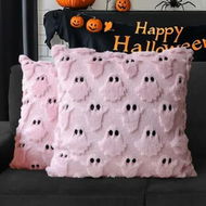 Detailed information about the product Halloween Ghost Decorative Pillow Covers 45x45cm Set of 2,Pink Soft Plush Faux Fur Farmhouse Throw Cushion Cases for Fall Autumn Holiday Home Decorations