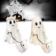 Detailed information about the product Halloween Ghost Walking Dog Statue,Ghost Walking His Ghost Dog Halloween Figurine Fall Decorations for Spooky Home Tabletop Decor 2pc