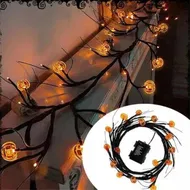 Detailed information about the product Halloween LED Rattan String Lights, Pumpkin Vine Battery-Powered Decorative Branch Lamp for Indoor Outdoor Decor