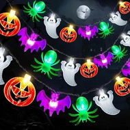 Detailed information about the product Halloween Lights Decorations, 40 LED Pumpkin Bat Ghost Spider Halloween String Lights Battery Operated, for Home Door Window Party Decor