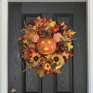 Detailed information about the product Halloween Mickey Pumpkin Wreath- Fall Wreath For Front Door Decor Artificial Maples Sunflower Fall Harvest Holiday Decor Indoor Outdoor