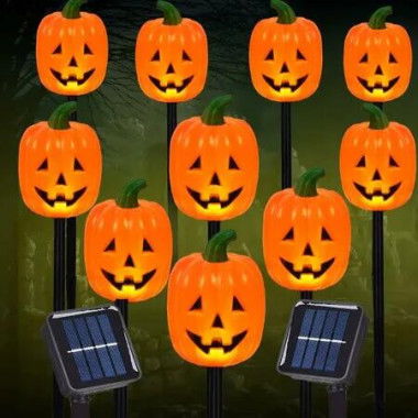 Halloween Pumpkin Stake Lights,Set of 10 Decorative Solar Pumpkin Lights,Waterproof Halloween Decorations