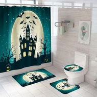 Detailed information about the product Halloween Shower Curtain Sets with Non Slip Rugs, Toilet Lid Cover and Bath Mat, Moon Castle Decoration WaterProof 71 x 71 inch