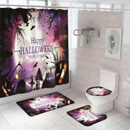 Detailed information about the product Halloween Shower Curtain Sets with Non Slip Rugs, Toilet Lid Cover and Bath Mat, Moon Castle Decoration WaterProof 71 x 71 inch