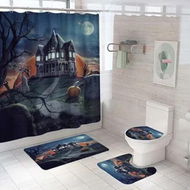 Detailed information about the product Halloween Shower Curtain Sets with Non Slip Rugs, Toilet Lid Cover and Bath Mat, Moon Castle Decoration WaterProof 71 x 71 inch