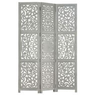 Detailed information about the product Hand Carved 3-Panel Room Divider Grey 120x165 Cm Solid Mango Wood