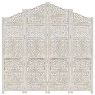 Detailed information about the product Hand Carved 4-Panel Room Divider White 160x165 Cm Solid Mango Wood