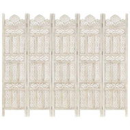 Detailed information about the product Hand Carved 5-Panel Room Divider White 200x165 Cm Solid Mango Wood