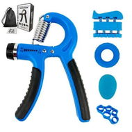 Detailed information about the product Hand Grip Strengthener Exercise Kit with 5 Pieces, Hand Exerciser for Men Women, Finger Stretcher, Stress Relief Ball, for Grip Strength Training, Blue