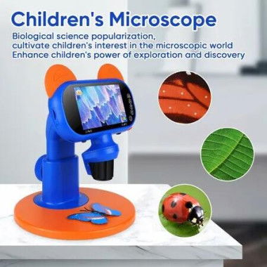 Handheld Digital Microscope with 4 LCD Screen,1500X Pocket Microscope for Kids with LED Lights,Portable Microscope for Kids with Stand