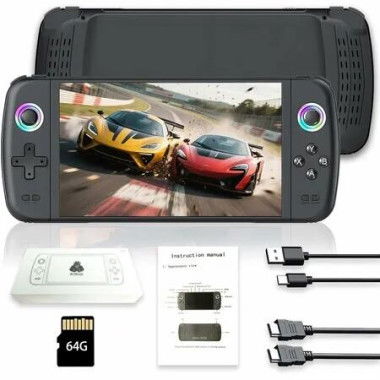 Handheld Game Console,Built-in 64G with 20000 games,Linux System,7-inch big IPS Screen,Portable Pocket Mini Arcade,HD Output (Black,64G)