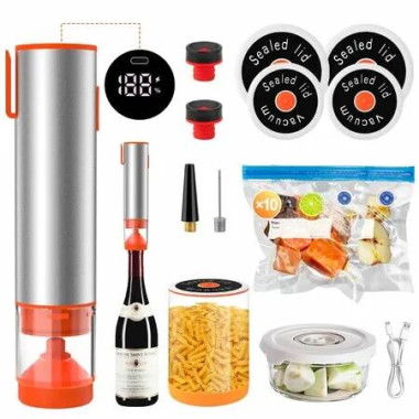 Handheld Vacuum Sealer Food Mason Jars Sous Vide Compact Cordless Rechargeable 60kPa LCD 4 Lids