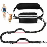 Detailed information about the product Hands Free Dog Leash, Adjustable Waist Belt with Double Padded Handles,Retractable Bungee for Medium Large Dogs for Dog Walking Running(Black-Pink)