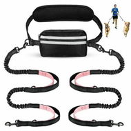 Detailed information about the product Hands Free Dog Leash with Pouch,Double Leash for Two Dogs Retractable Bungee with Double Padded Handles for Dog Walking Running Leash for Dogs(Black-Pink)