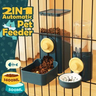 Hanging Automatic Cat Feeder 500ml Water Dispenser 1.4L Food Bowl Auto Pet Feeding Gravity For Small Medium Pets Rabbits.