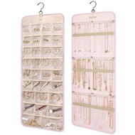 Detailed information about the product Hanging Jewelry Organizer Storage Roll With Hanger Metal Hooks Double-Sided Jewelry Holder For EarringsNecklacesRings On ClosetWallDoor1 PieceLargePink