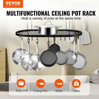 Hanging Pot Rack Ceiling Mount 32 inch Ceiling Pot Rack with 12 S Hooks