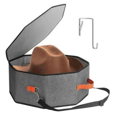 Hat Storage Box Hardboard Support Hat Boxes with 1 Door Hook Hat Organizer,Cowboy Hat Box for Travel(Grey)
