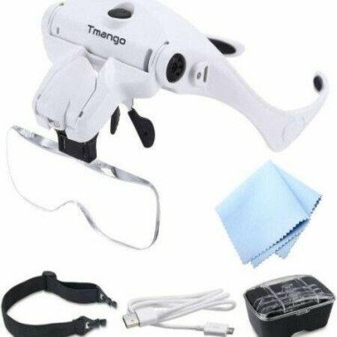 Head Mount Magnifier With LED Lights Rechargeable Headset Magnifying Glasses Reading Aid