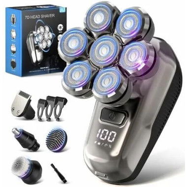 Head Shavers for Bald Men - 5-in-1 Electric Head Shaver Grooming Kit, 7D Floating Wet Dry Razor for Bald Heads with LED Smart Display Turbo Speed