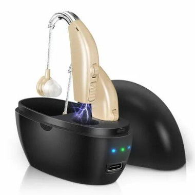 Hearing Aids for Seniors with Hearing Loss, Rechargeable Hearing Amplifiers with Noise Cancelling Volume Control for Women Men, Behind-The-Ear-Black