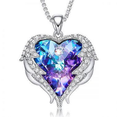 Heart Shaped Encased Zulastone Necklace - Sapphire Amethyst