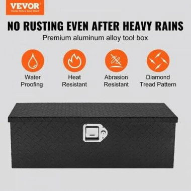 Heavy Duty Aluminum Truck Bed Tool Box, Diamond Plate Tool Box with Side Handle and Lock Keys, Storage Tool Box Chest Box Organizer for Pickup, Truck Bed, RV, Trailer, 762 x 330 x 244 mm, Black