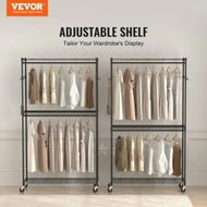 Detailed information about the product Heavy Duty Clothes Rack Rolling Clothing Garment Rack with 3 Storage Tiers 2 Rods and 2 Pairs Side Hooks Adjustable Height Clothing Rack Closet