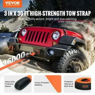 Detailed information about the product Heavy Duty Tow Strap Recovery Kit 85.1 mm x 9.1 m (MBS-16329 kg) Tree Saver Winch Strap Triple Reinforced Loop & Protective Sleeves & Storage Bag 19 mm