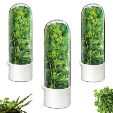 Herb Saver Container for Fridge Vegetable Preservation Storage Container for Cilantro,Basil,Asparagus Extends Freshness Up to 2-3 Weeks (3PCS)
